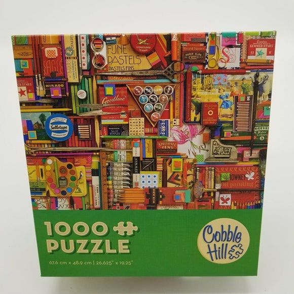 Cobble Hill Vintage Art Supplies 1000 pc Jigsaw Puzzle Complete Pre Owned - Picture 1 of 5